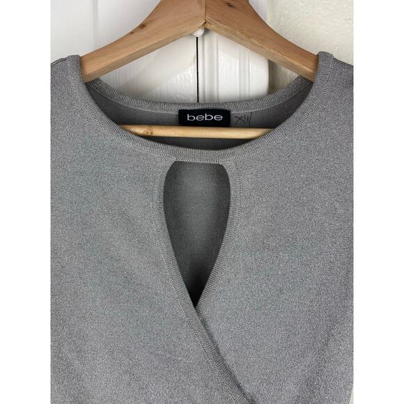 NWT Bebe Women's Size XS Silver Metallic Keyhole Neck Bodycon Mini Dress - Picture 2 of 7